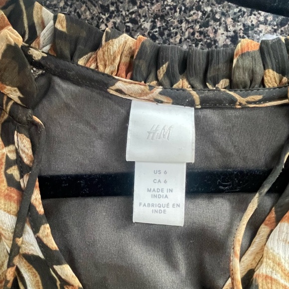 H&M Floral Ruffed Accent Dropped Waist  Long Sleeve Dress Women Size 6 US - Picture 8 of 8